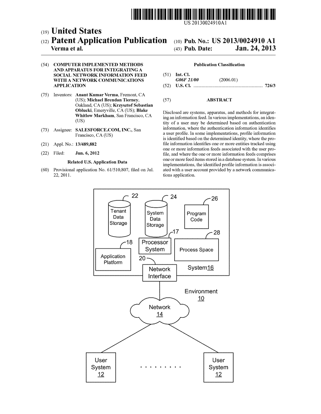 COMPUTER IMPLEMENTED METHODS AND APPARATUS FOR INTEGRATING A SOCIAL     NETWORK INFORMATION FEED WITH A NETWORK COMMUNICATIONS APPLICATION - diagram, schematic, and image 01