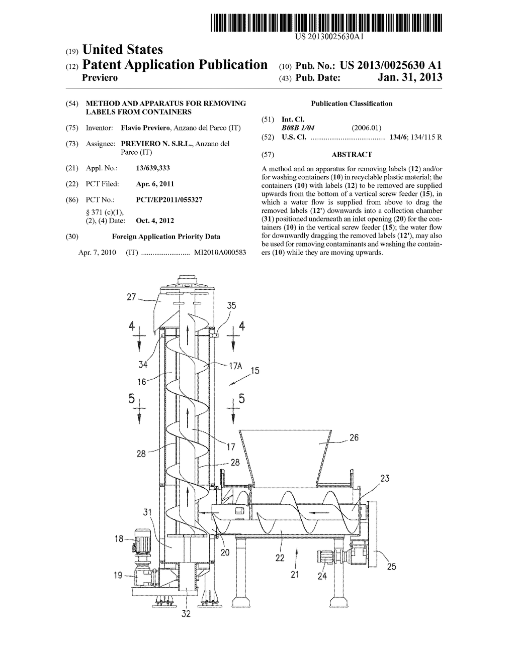 METHOD AND APPARATUS FOR REMOVING LABELS FROM CONTAINERS - diagram, schematic, and image 01