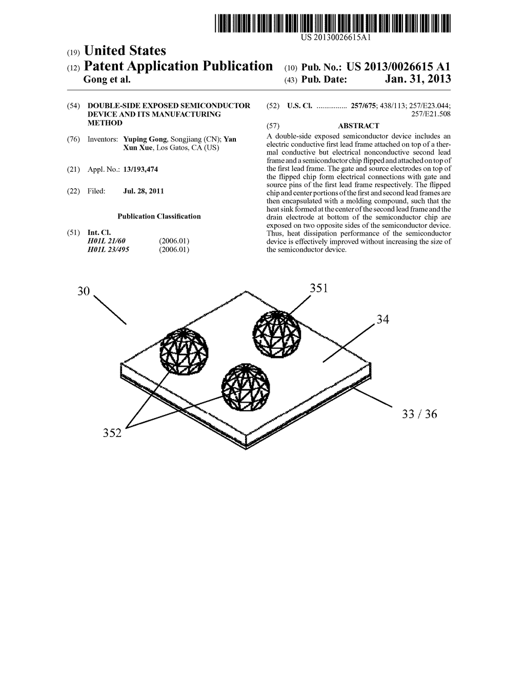 DOUBLE-SIDE EXPOSED SEMICONDUCTOR DEVICE AND ITS MANUFACTURING METHOD - diagram, schematic, and image 01