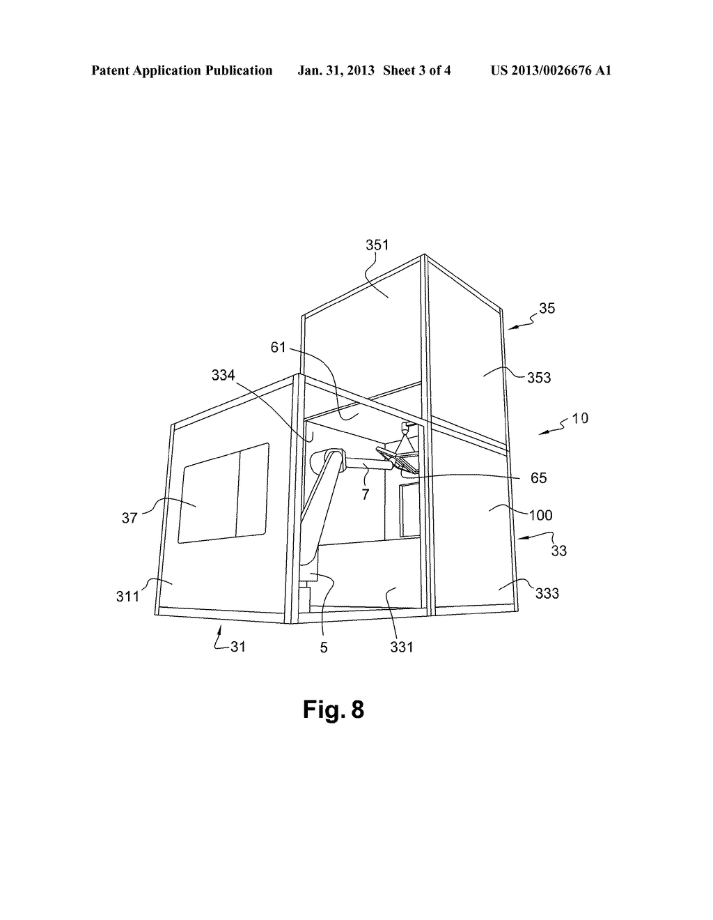 METHOD FOR THE SURFACE TREATMENT OF LARGE PARTS, GRIPPER OF PARTS SUITABLE     FOR IMPLEMENTING SUCH A METHOD, USE OF SAID GRIPPER AND TREATMENT CUBICLE - diagram, schematic, and image 04