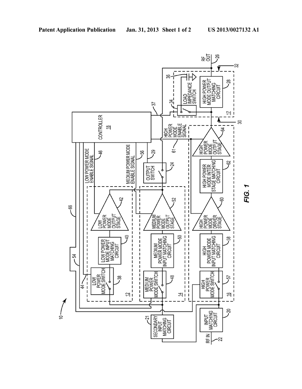 HIGH EFFICIENCY MULTIPLE POWER MODE LINEAR RADIO FREQUENCY POWER AMPLIFIER - diagram, schematic, and image 02