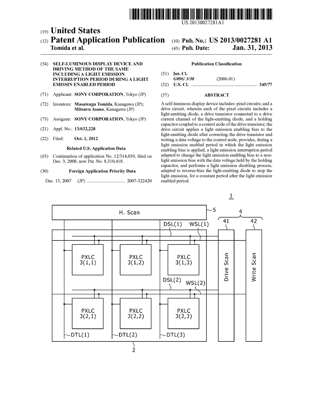 SELF-LUMINOUS DISPLAY DEVICE AND DRIVING METHOD OF THE SAME INCLUDING A     LIGHT EMISSION INTERRUPTION PERIOD DURING A LIGHT EMISSIN ENABLED PERIOD - diagram, schematic, and image 01