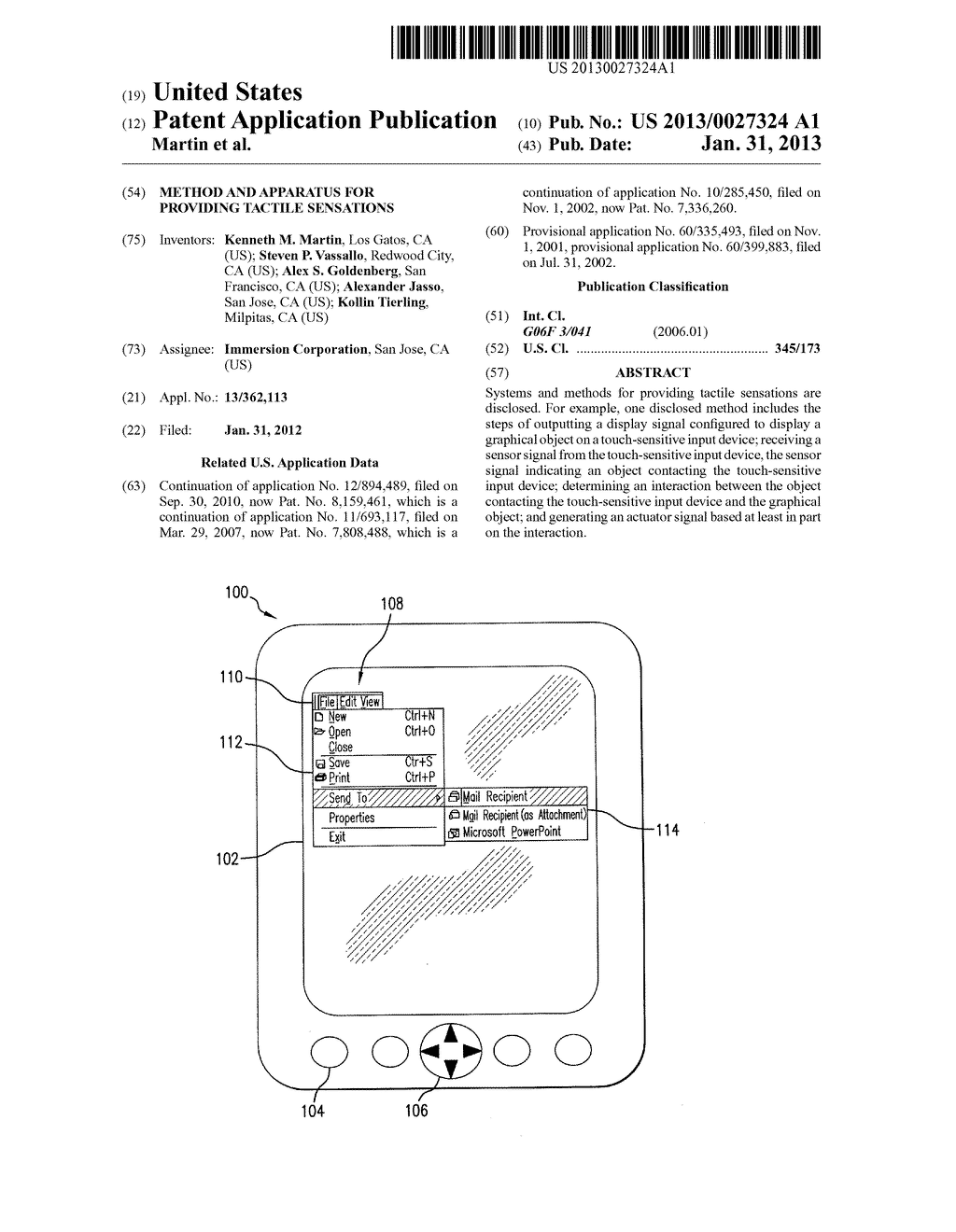 Method And Apparatus For Providing Tactile Sensations - diagram, schematic, and image 01