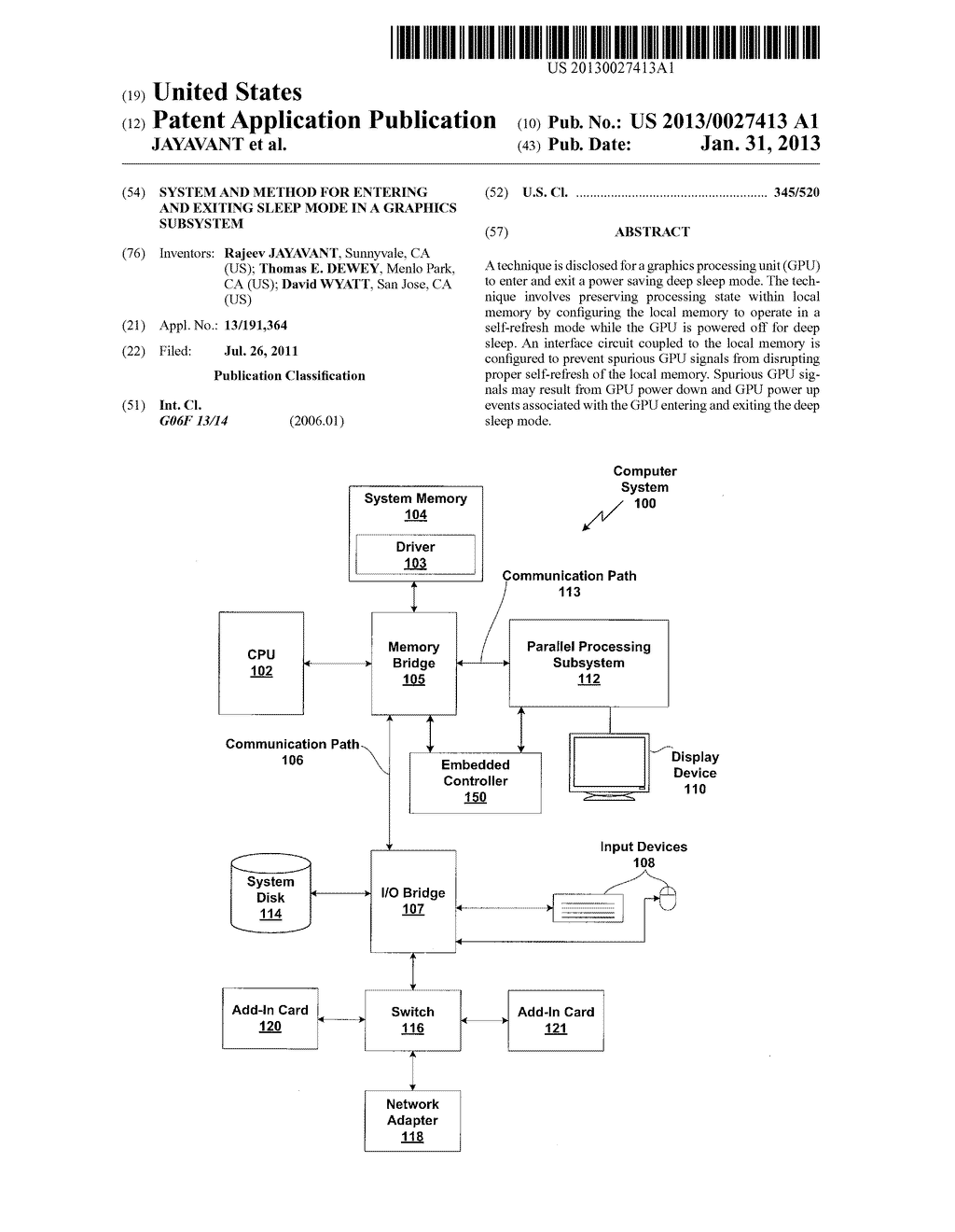 SYSTEM AND METHOD FOR ENTERING AND EXITING SLEEP MODE IN A GRAPHICS     SUBSYSTEM - diagram, schematic, and image 01