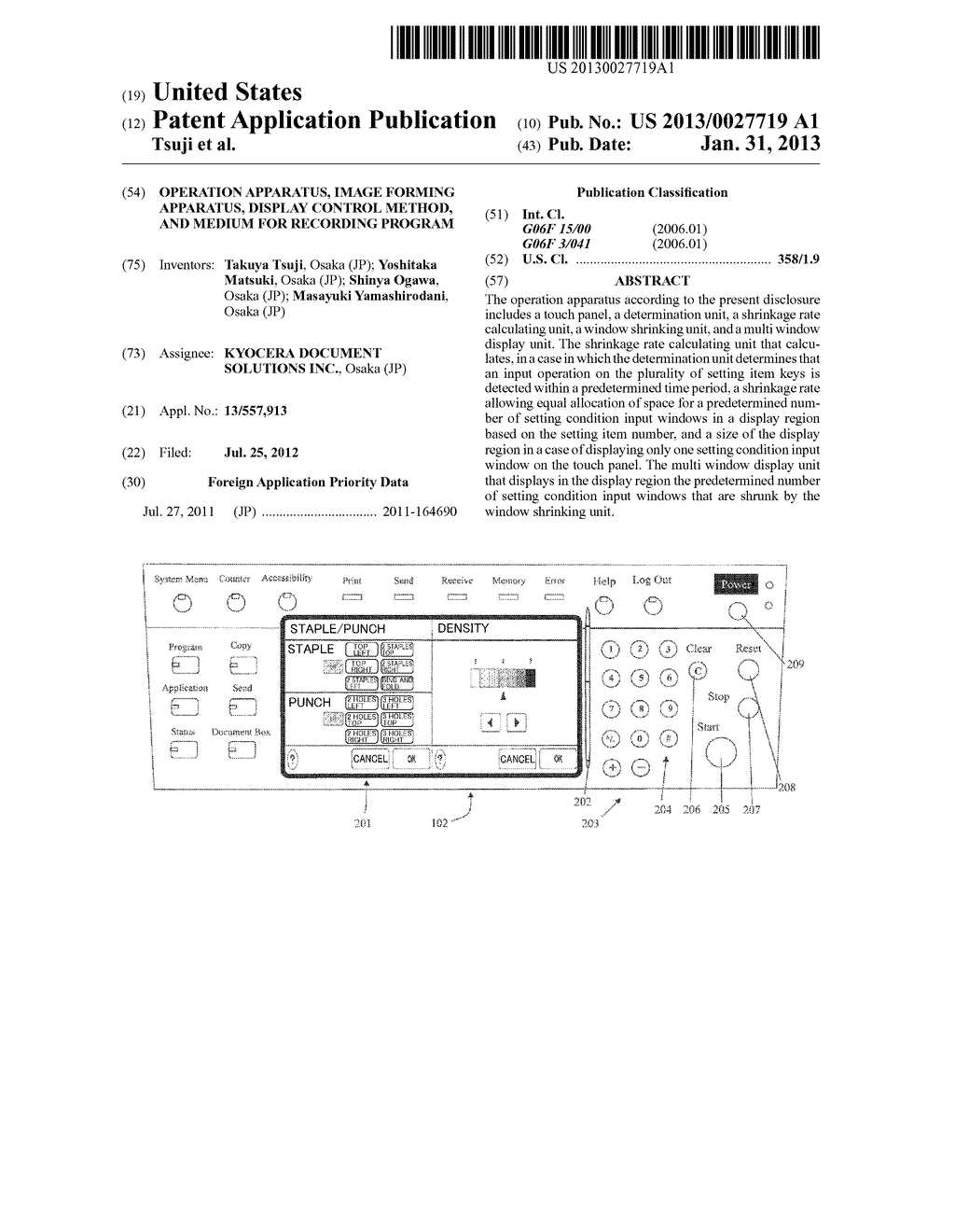 OPERATION APPARATUS, IMAGE FORMING APPARATUS, DISPLAY CONTROL METHOD, AND     MEDIUM FOR RECORDING PROGRAM - diagram, schematic, and image 01