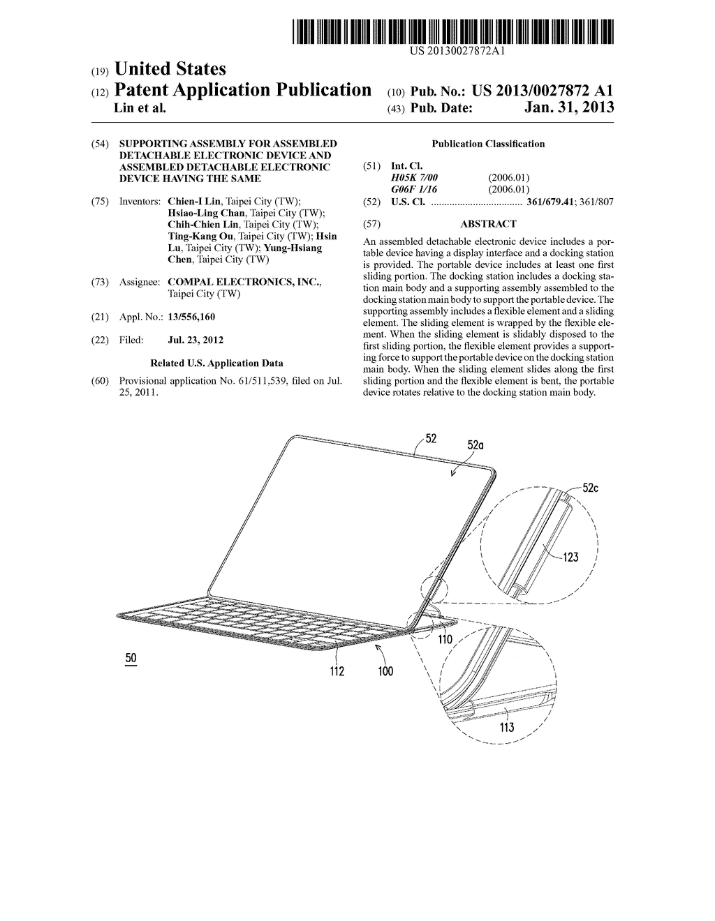 SUPPORTING ASSEMBLY FOR ASSEMBLED DETACHABLE ELECTRONIC DEVICE AND     ASSEMBLED DETACHABLE ELECTRONIC DEVICE HAVING THE SAME - diagram, schematic, and image 01