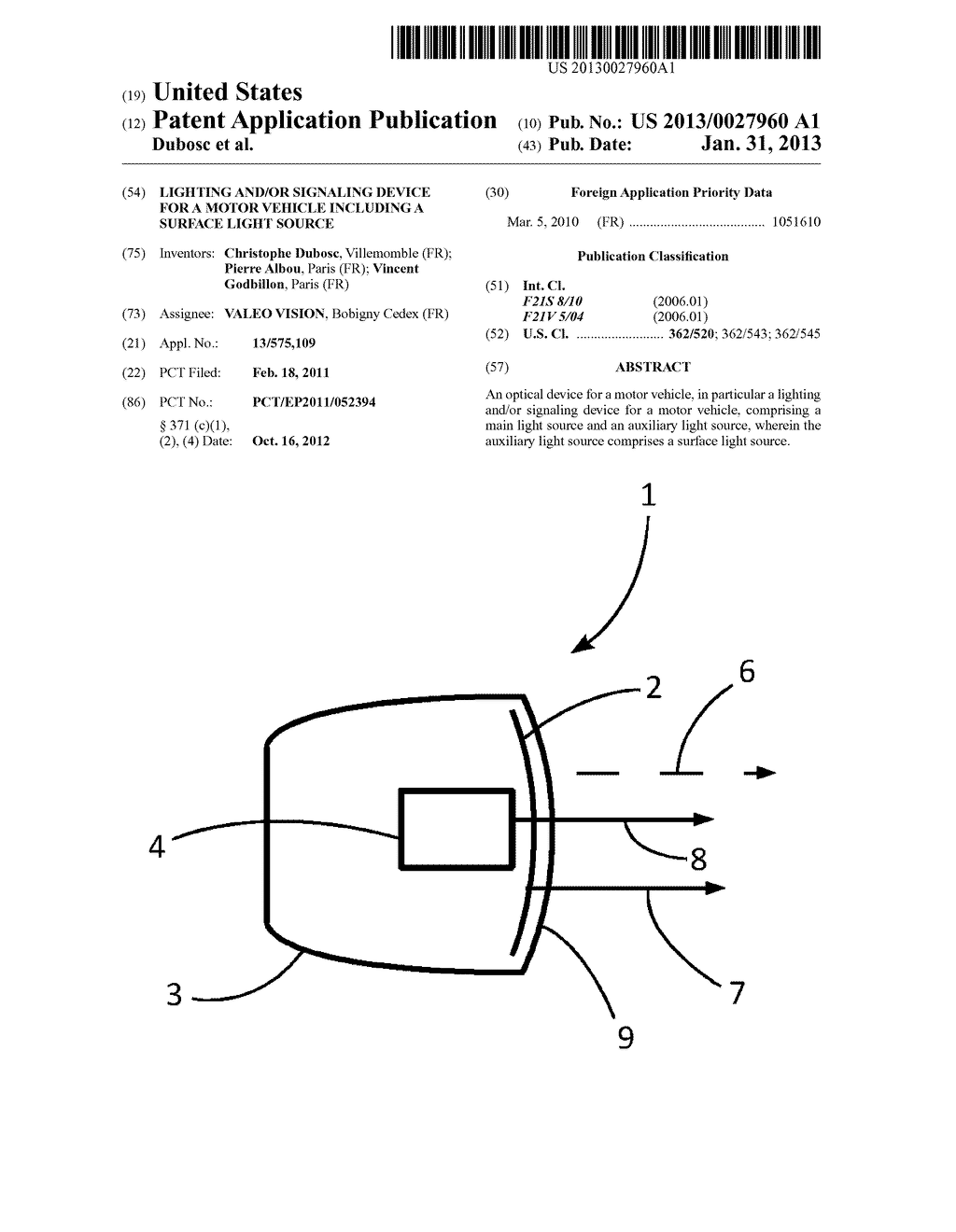 LIGHTING AND/OR SIGNALING DEVICE FOR A MOTOR VEHICLE INCLUDING A SURFACE     LIGHT SOURCE - diagram, schematic, and image 01