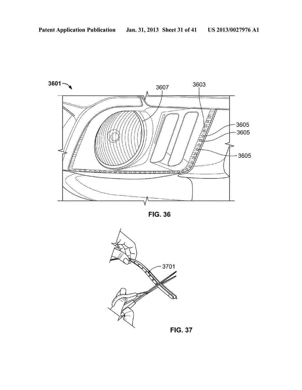 METHOD AND SYSTEM FOR FLEXIBLE ILLUMINATED DEVICES HAVING EDGE LIGHTING     UTILIZING LIGHT ACTIVE SHEET MATERIAL WITH INTEGRATED LIGHT EMITTING     DIODE - diagram, schematic, and image 32