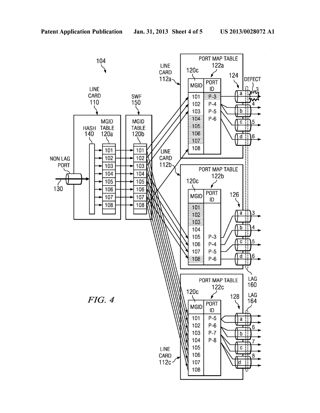 METHOD AND SYSTEM FOR MANAGEMENT OF FLOOD TRAFFIC OVER MULTIPLE 0:N LINK     AGGREGATION GROUPS - diagram, schematic, and image 05