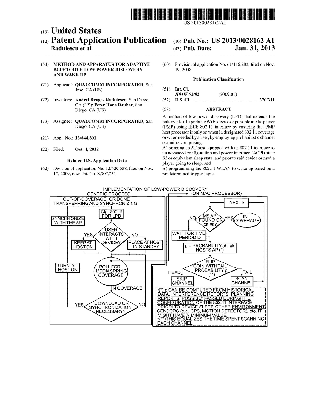 METHOD AND APPARATUS FOR ADAPTIVE BLUETOOTH LOW POWER DISCOVERY AND WAKE     UP - diagram, schematic, and image 01