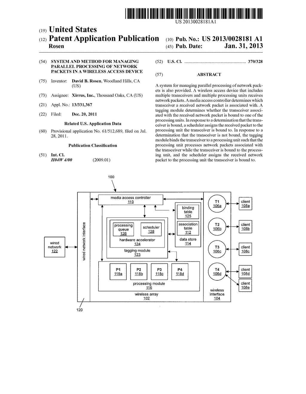 SYSTEM AND METHOD FOR MANAGING PARALLEL PROCESSING OF NETWORK PACKETS IN A     WIRELESS ACCESS DEVICE - diagram, schematic, and image 01