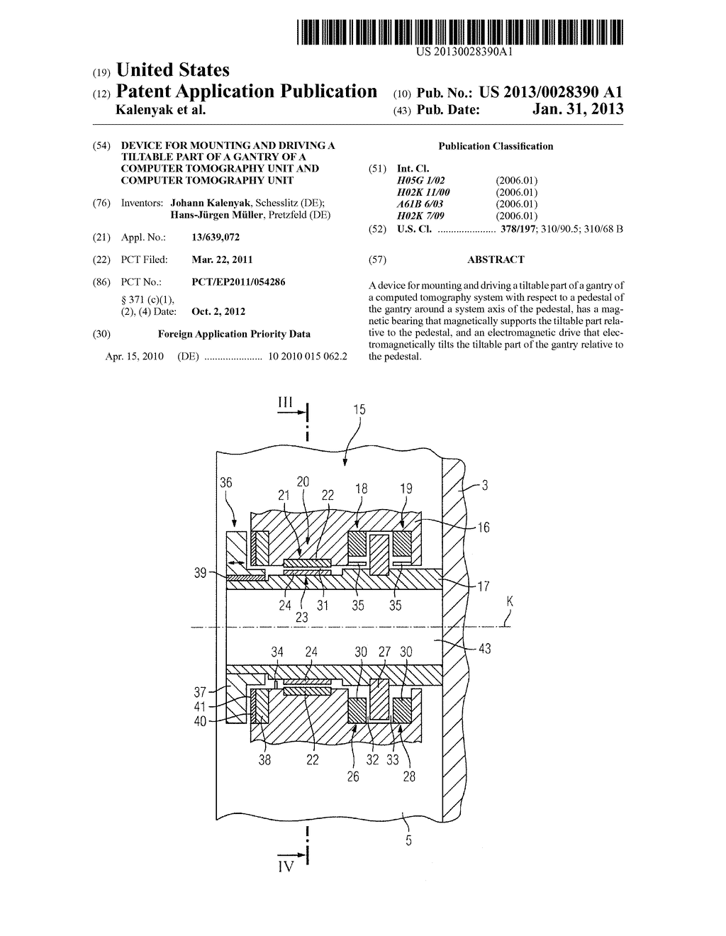 DEVICE FOR MOUNTING AND DRIVING A TILTABLE PART OF A GANTRY OF A COMPUTER     TOMOGRAPHY UNIT AND COMPUTER TOMOGRAPHY UNIT - diagram, schematic, and image 01