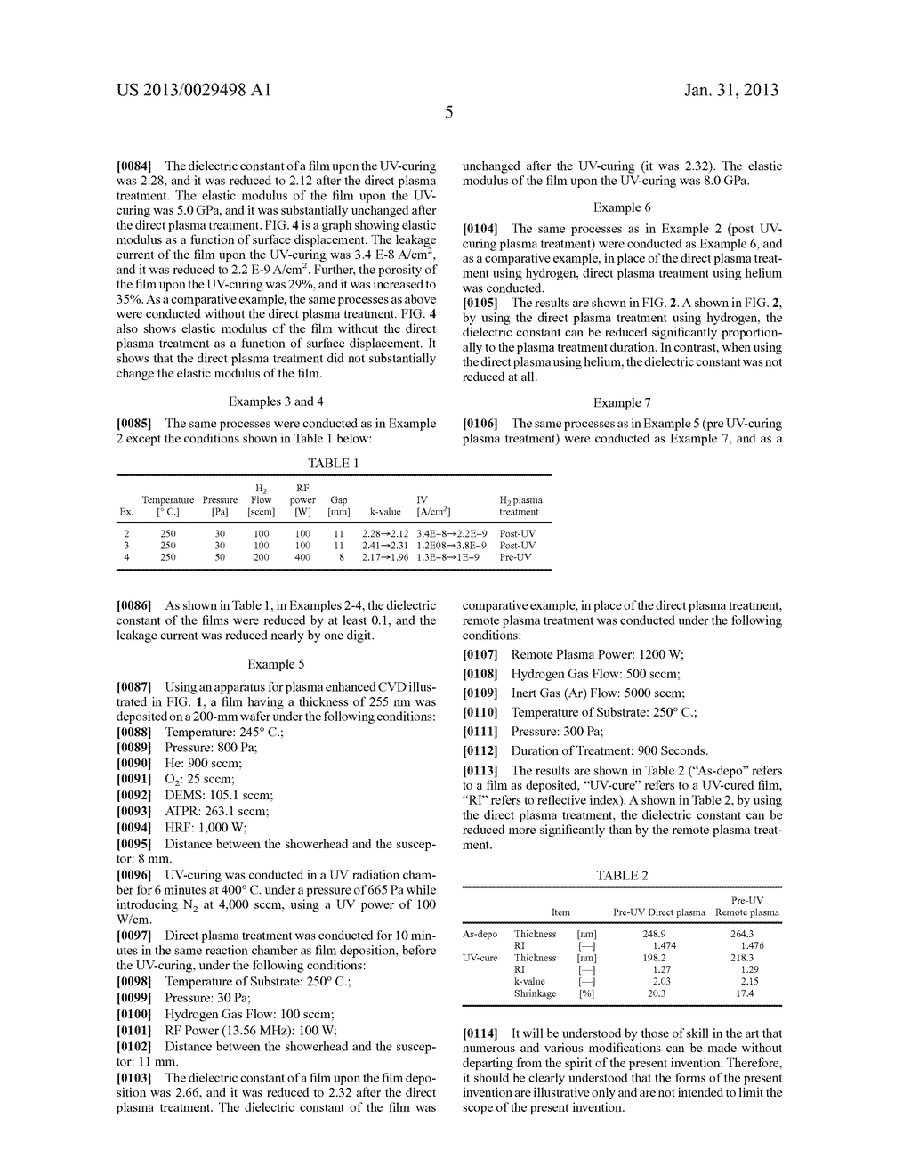 METHOD FOR REDUCING DIELECTRIC CONSTANT OF FILM USING DIRECT PLASMA OF     HYDROGEN - diagram, schematic, and image 08