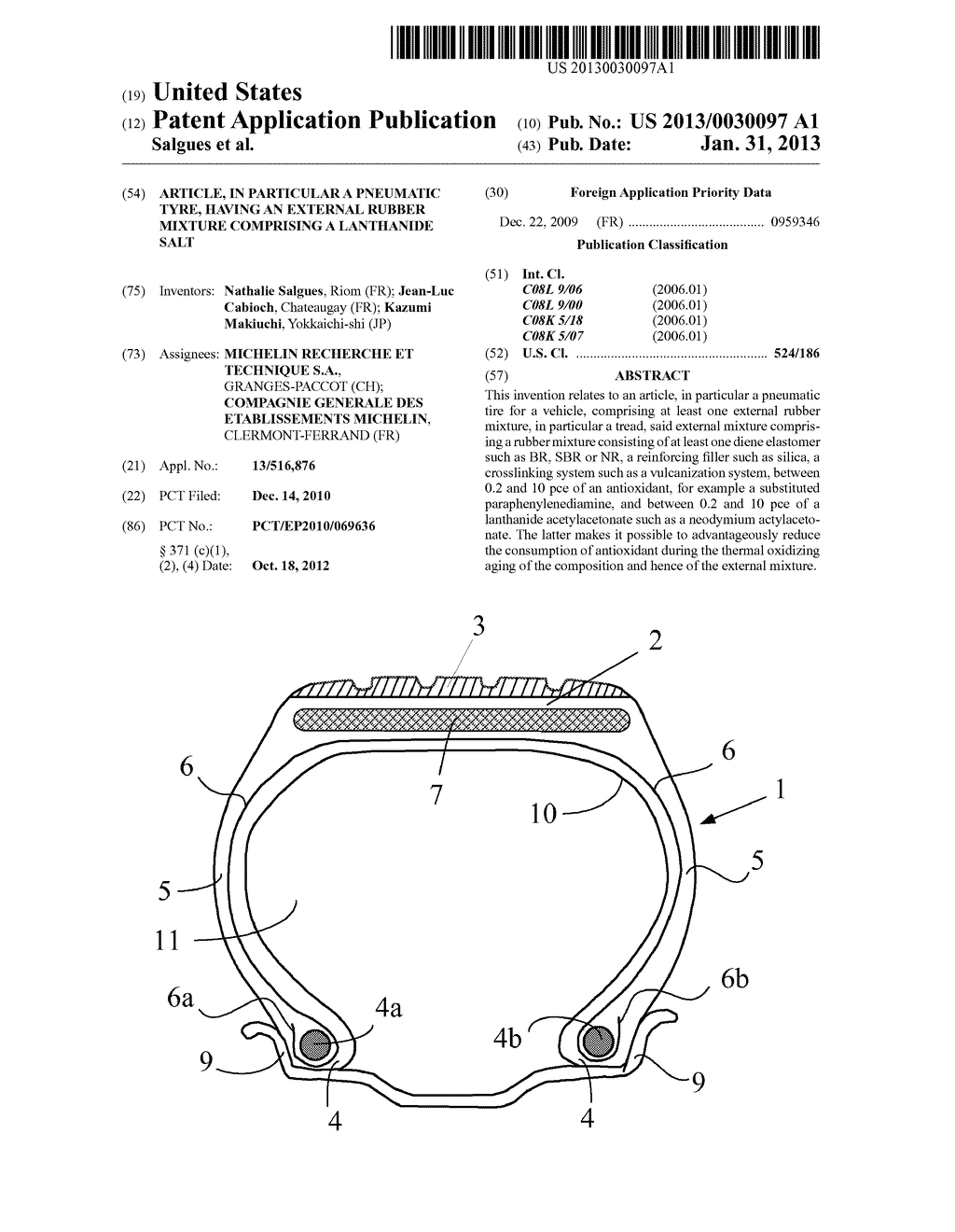 ARTICLE, IN PARTICULAR A PNEUMATIC TYRE, HAVING AN EXTERNAL RUBBER MIXTURE     COMPRISING A LANTHANIDE SALT - diagram, schematic, and image 01