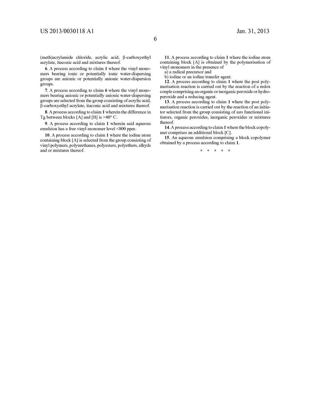 PROCESS FOR OBTAINING LOW FREE MONOMER LEVELS IN A BLOCK COPOLYMER     EMULSION PREPARED WITH (REVERSE) IODINE TRANSFER POLYMERISATION - diagram, schematic, and image 07