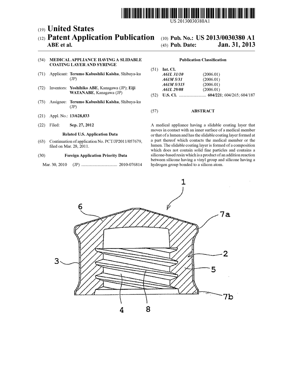 MEDICAL APPLIANCE HAVING A SLIDABLE COATING LAYER AND SYRINGE - diagram, schematic, and image 01