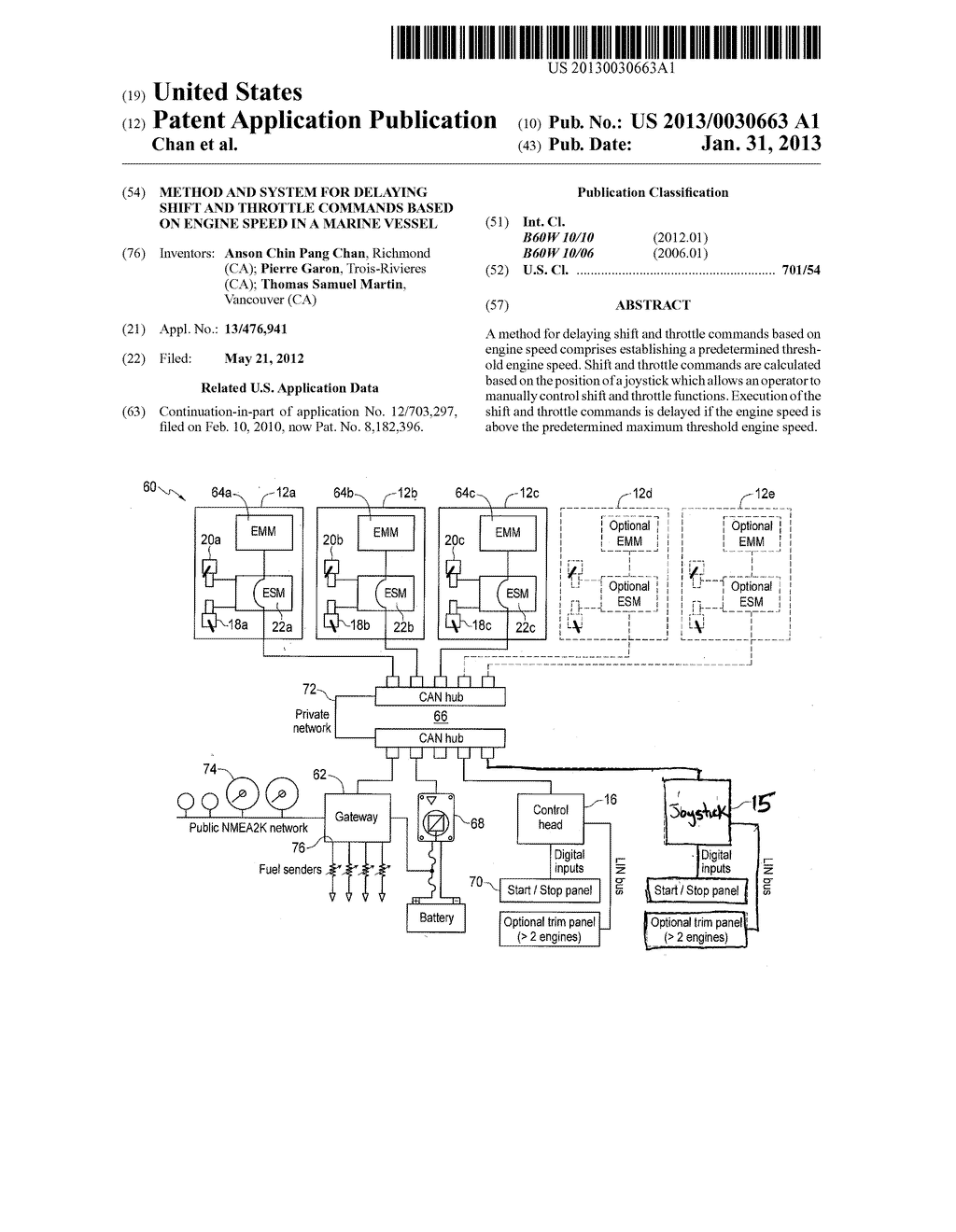 METHOD AND SYSTEM FOR DELAYING SHIFT AND THROTTLE COMMANDS BASED ON ENGINE     SPEED IN A MARINE VESSEL - diagram, schematic, and image 01