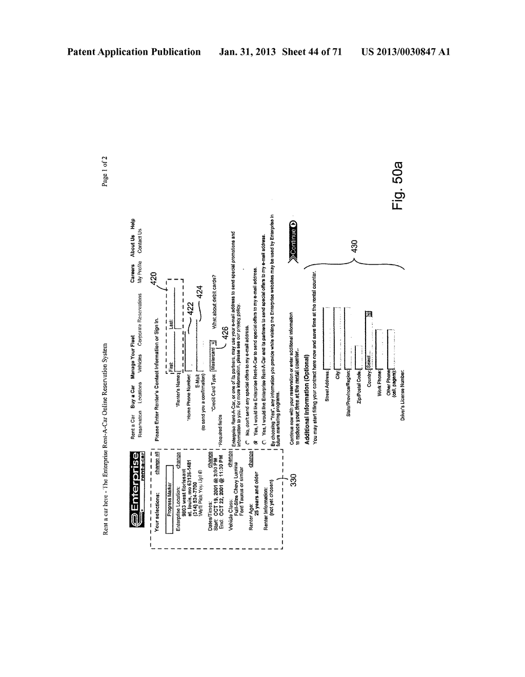 Method and Apparatus for Expedited Rental Vehicle Reservation Creation     Following a Previous Reservation - diagram, schematic, and image 45