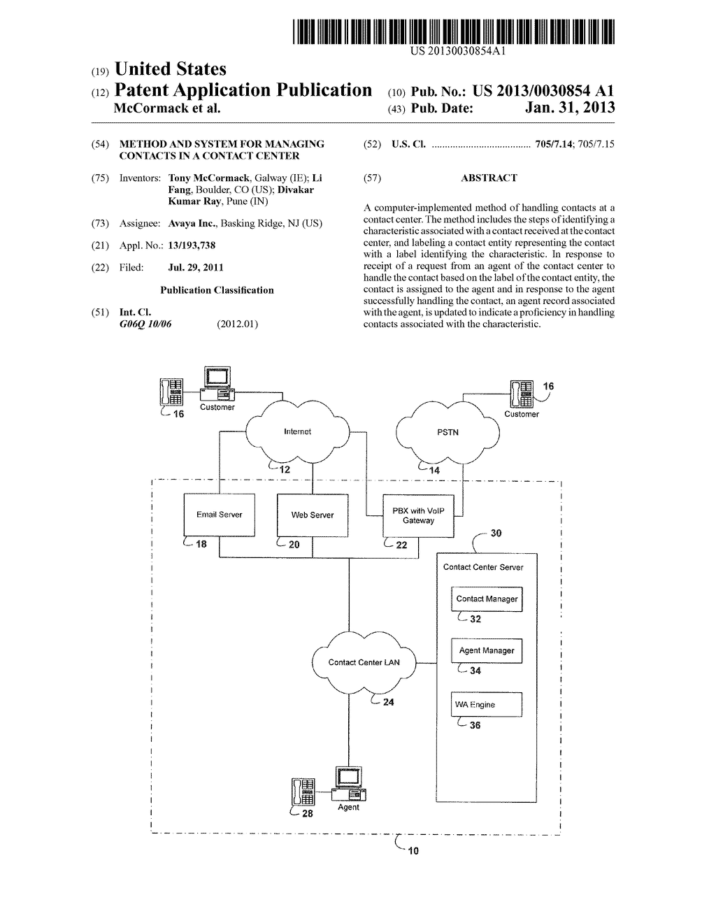 METHOD AND SYSTEM FOR MANAGING CONTACTS IN A CONTACT CENTER - diagram, schematic, and image 01