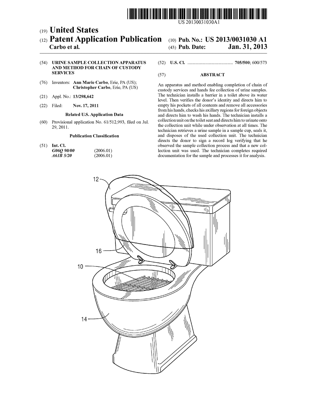 Urine Sample Collection Apparatus and Method for Chain of Custody Services - diagram, schematic, and image 01