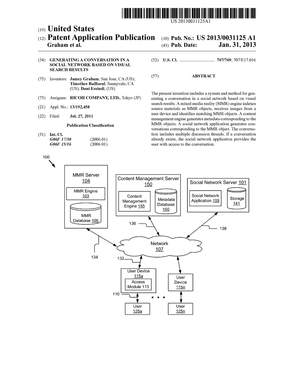 GENERATING A CONVERSATION IN A SOCIAL NETWORK BASED ON VISUAL SEARCH     RESULTS - diagram, schematic, and image 01