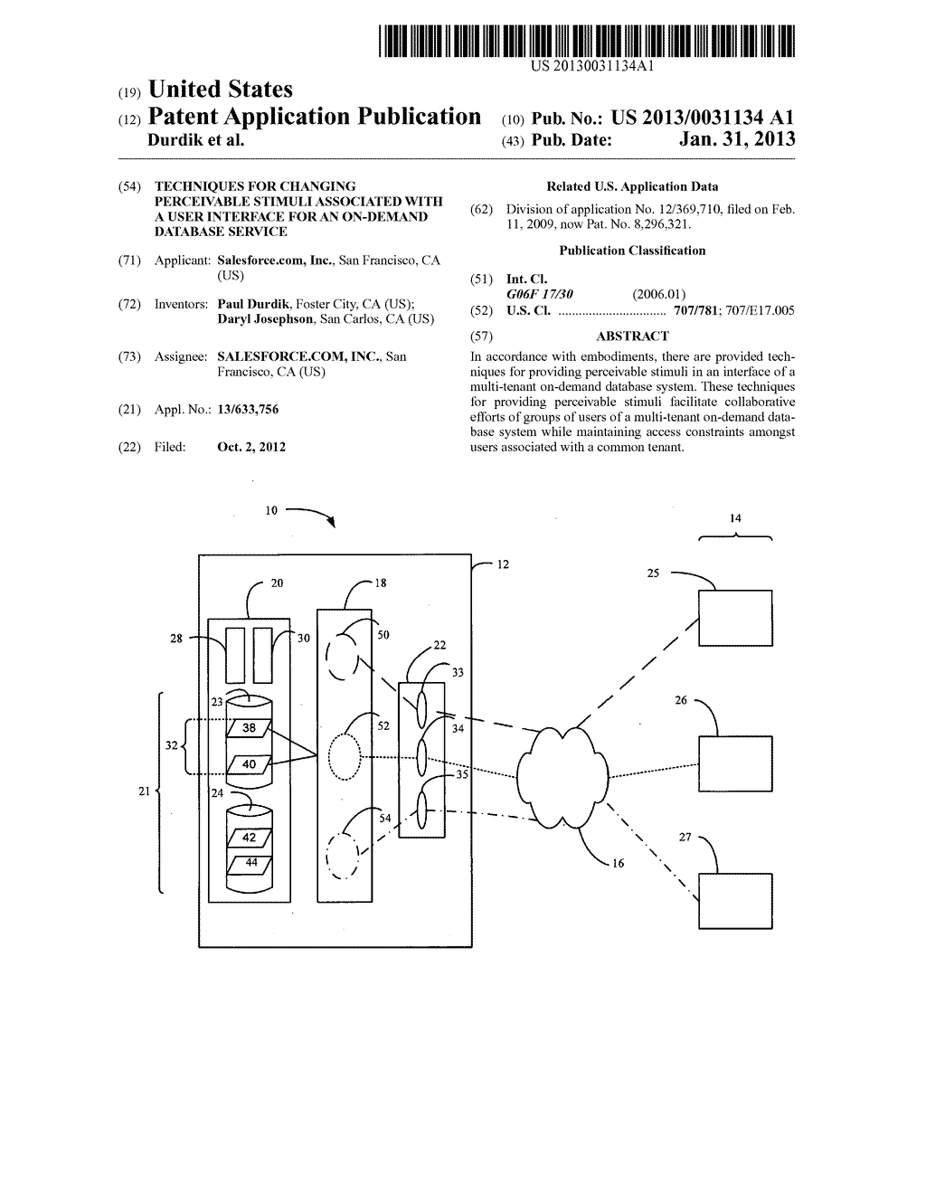 TECHNIQUES FOR CHANGING PERCEIVABLE STIMULI ASSOCIATED WITH A USER     INTERFACE FOR AN ON-DEMAND DATABASE SERVICE - diagram, schematic, and image 01