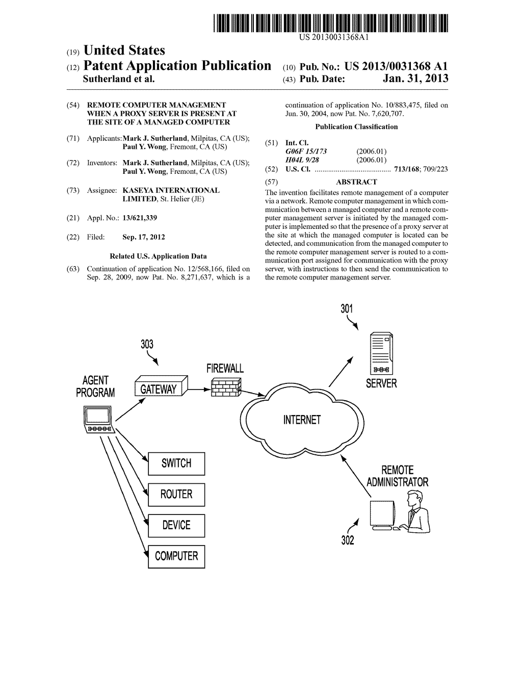 REMOTE COMPUTER MANAGEMENT WHEN A PROXY SERVER IS PRESENT AT THE SITE OF A     MANAGED COMPUTER - diagram, schematic, and image 01