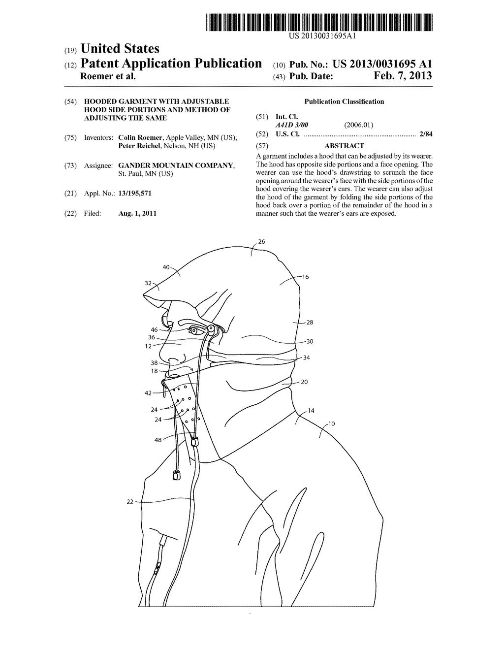 Hooded Garment with Adjustable Hood Side Portions and Method of Adjusting     the Same - diagram, schematic, and image 01