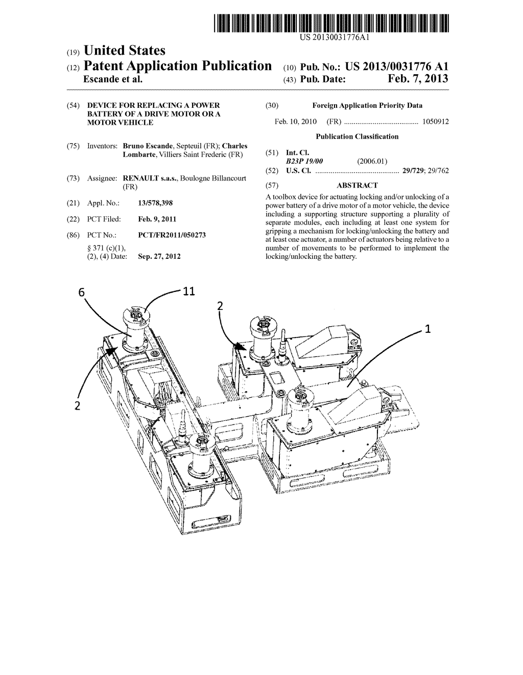 DEVICE FOR REPLACING A POWER BATTERY OF A DRIVE MOTOR OR A MOTOR VEHICLE - diagram, schematic, and image 01