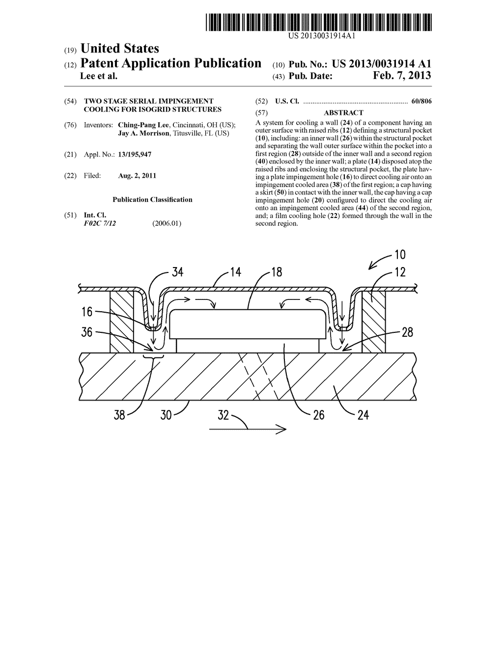 TWO STAGE SERIAL IMPINGEMENT COOLING FOR ISOGRID STRUCTURES - diagram, schematic, and image 01