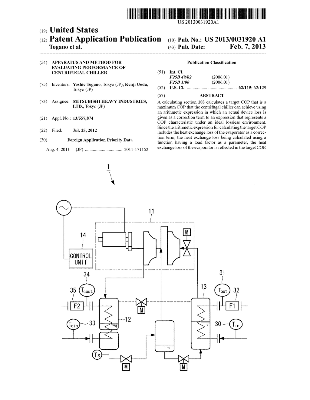 APPARATUS AND METHOD FOR EVALUATING PERFORMANCE OF CENTRIFUGAL CHILLER - diagram, schematic, and image 01