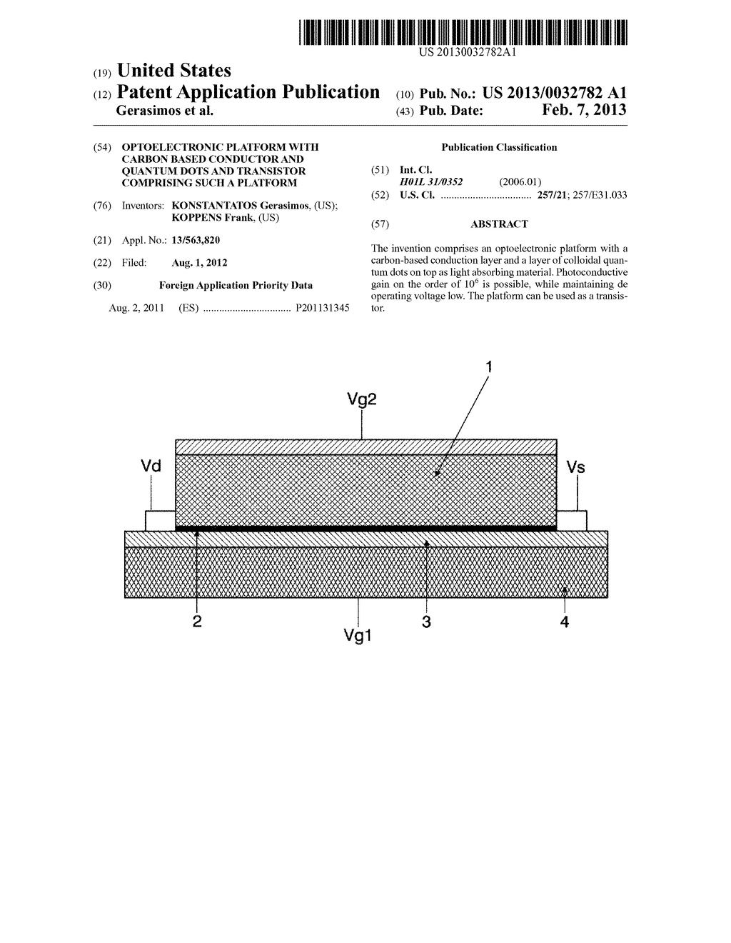 OPTOELECTRONIC PLATFORM WITH CARBON BASED CONDUCTOR AND QUANTUM DOTS AND     TRANSISTOR COMPRISING SUCH A PLATFORM - diagram, schematic, and image 01