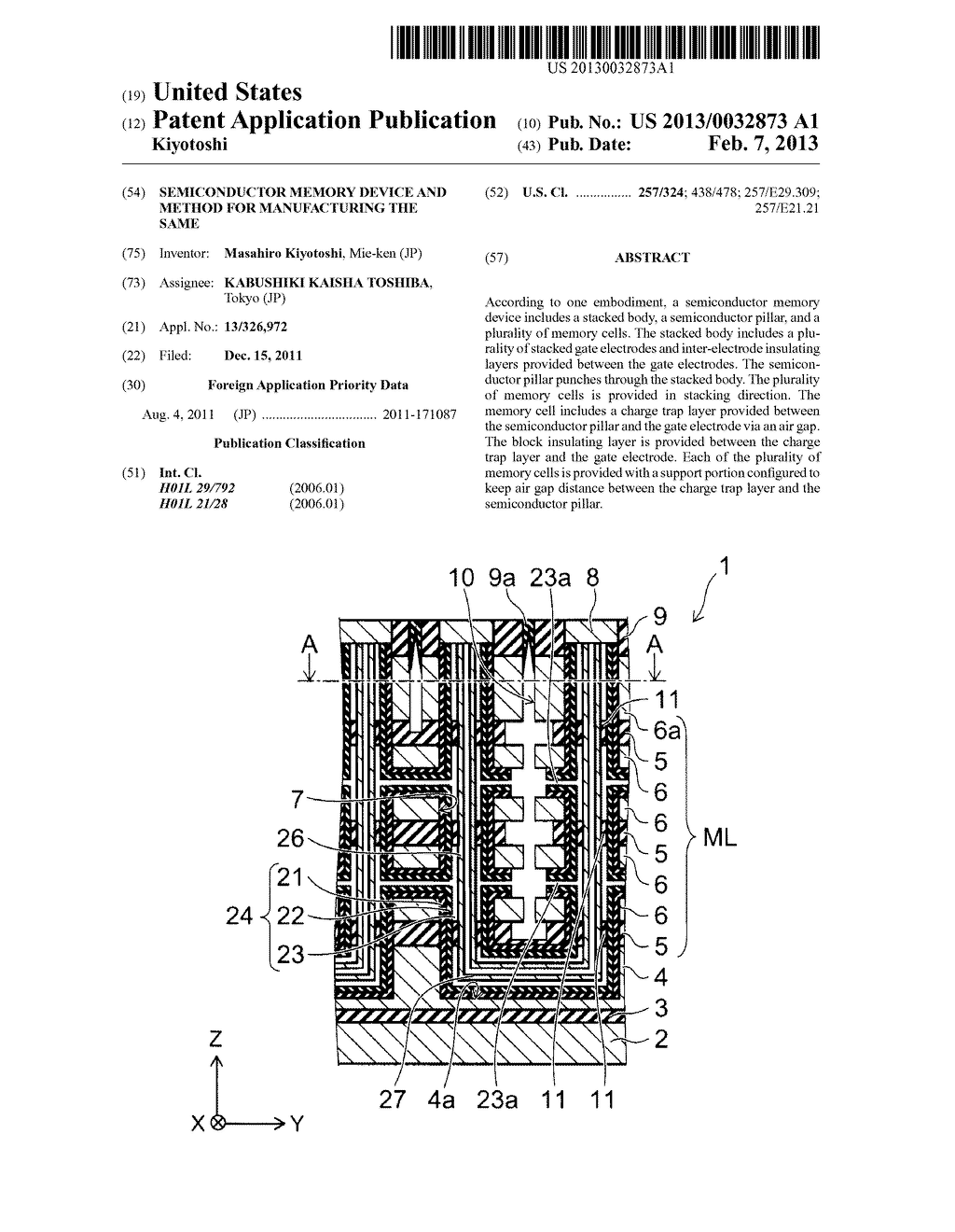 SEMICONDUCTOR MEMORY DEVICE AND METHOD FOR MANUFACTURING THE SAME - diagram, schematic, and image 01