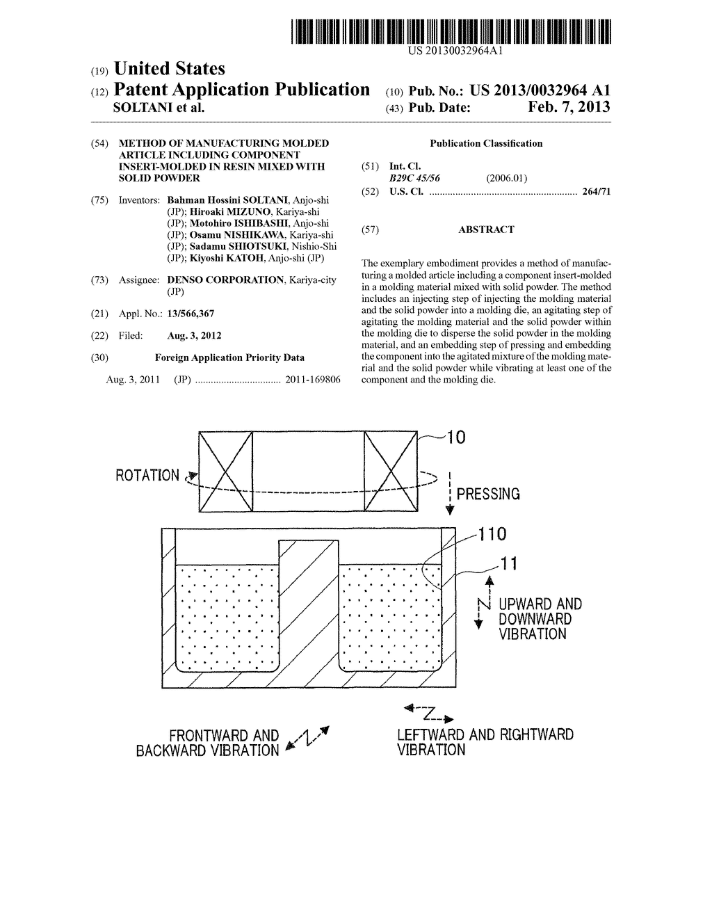 METHOD OF MANUFACTURING MOLDED ARTICLE INCLUDING COMPONENT INSERT-MOLDED     IN RESIN MIXED WITH SOLID POWDER - diagram, schematic, and image 01