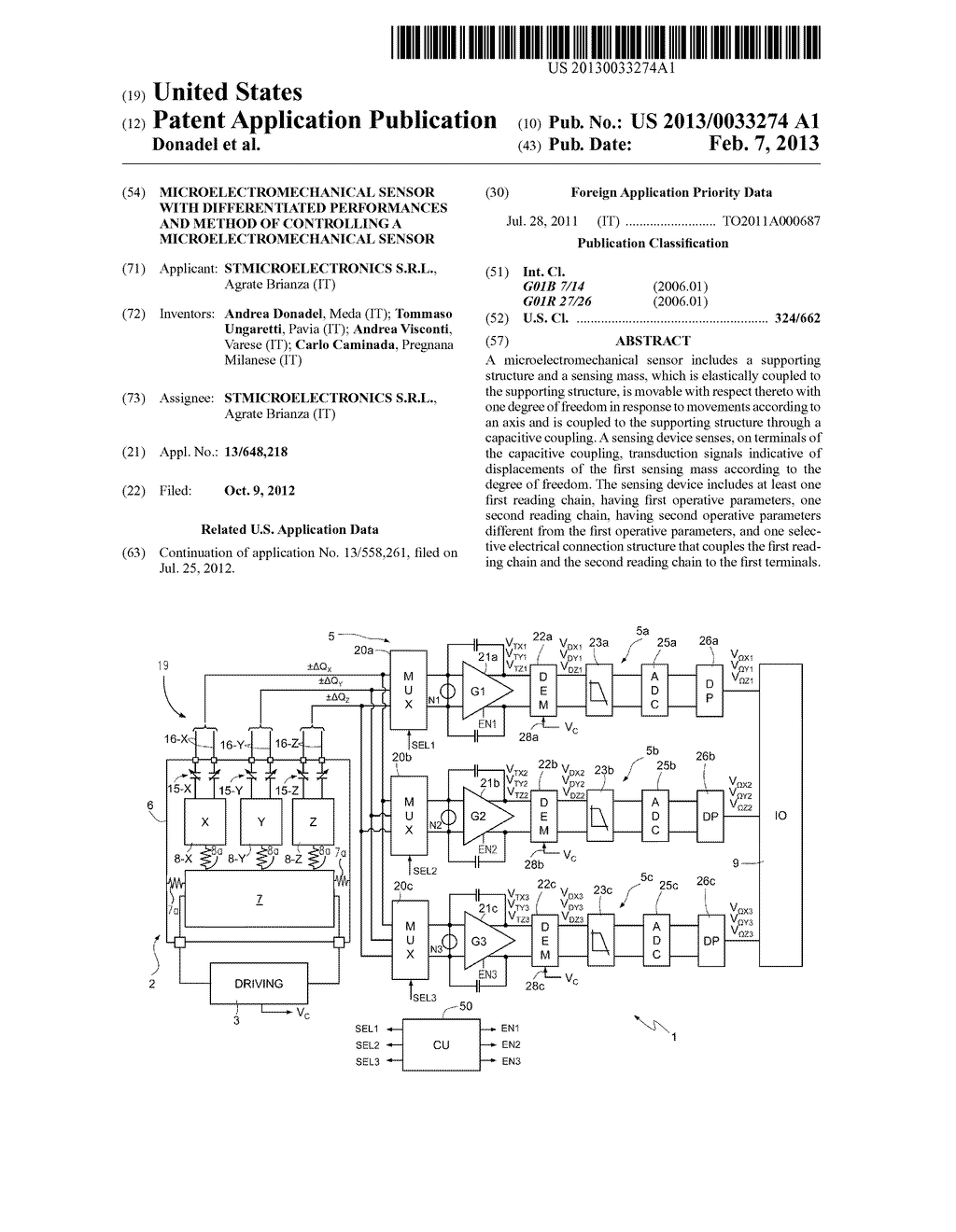 MICROELECTROMECHANICAL SENSOR WITH DIFFERENTIATED PERFORMANCES AND METHOD     OF CONTROLLING A MICROELECTROMECHANICAL SENSOR - diagram, schematic, and image 01