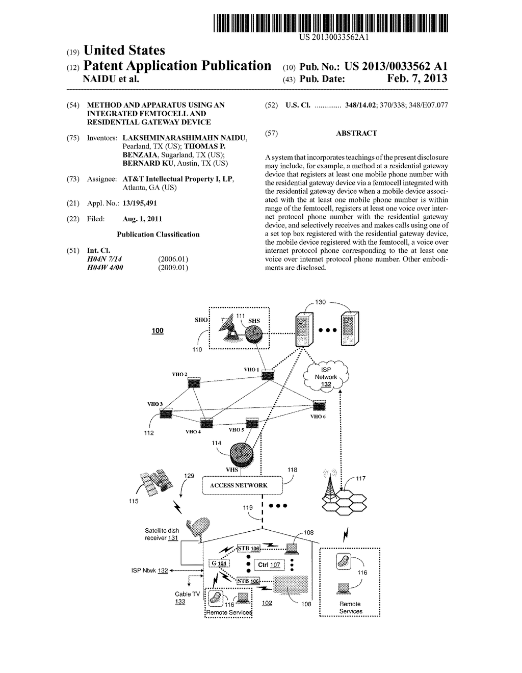 METHOD AND APPARATUS USING AN INTEGRATED FEMTOCELL AND RESIDENTIAL GATEWAY     DEVICE - diagram, schematic, and image 01