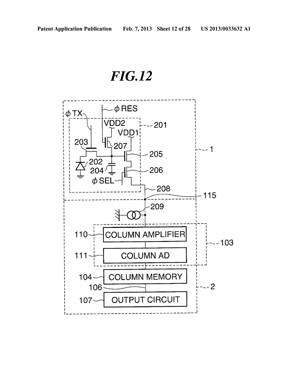 IMAGE PICKUP DEVICE THAT IS PROVIDED WITH PERIPHERAL CIRCUITS TO PREVENT     CHIP AREA FROM BEING INCREASED, AND IMAGE PICKUP APPARATUS - diagram, schematic, and image 13