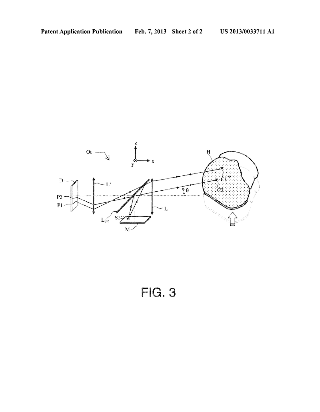 OPTICAL SYSTEM FOR MEASURING THE ORIENTATION OF A HELMET USING CORNER     CUBES AND A TELECENTRIC EMISSION LENS - diagram, schematic, and image 03