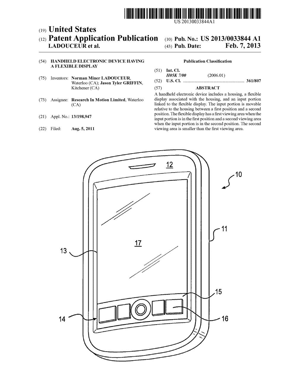 HANDHELD ELECTRONIC DEVICE HAVING A FLEXIBLE DISPLAY - diagram, schematic, and image 01