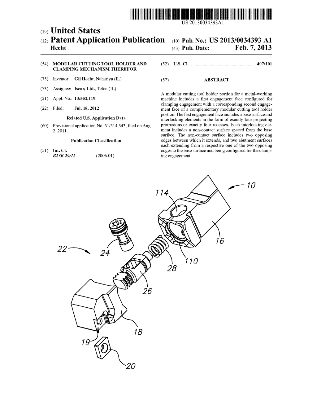 Modular Cutting Tool Holder and Clamping Mechanism Therefor - diagram, schematic, and image 01