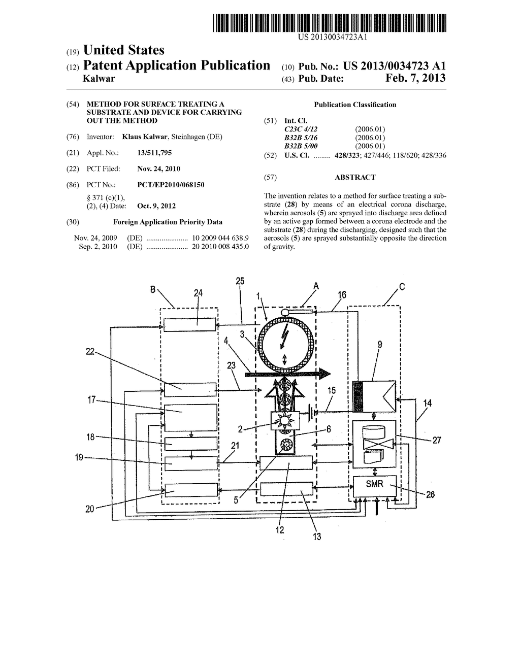 METHOD FOR SURFACE TREATING A SUBSTRATE AND DEVICE FOR CARRYING OUT THE     METHOD - diagram, schematic, and image 01