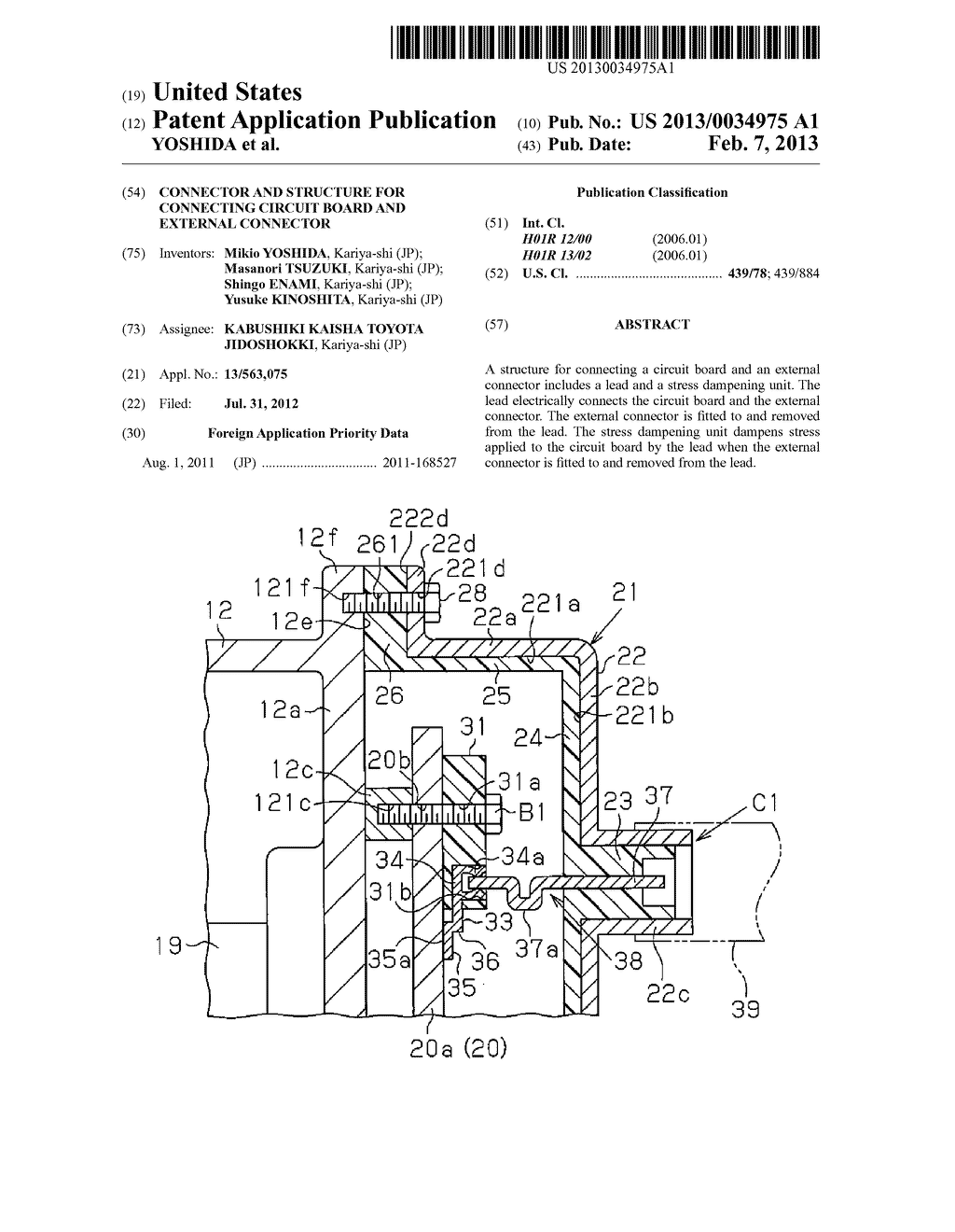 CONNECTOR AND STRUCTURE FOR CONNECTING CIRCUIT BOARD AND EXTERNAL     CONNECTOR - diagram, schematic, and image 01