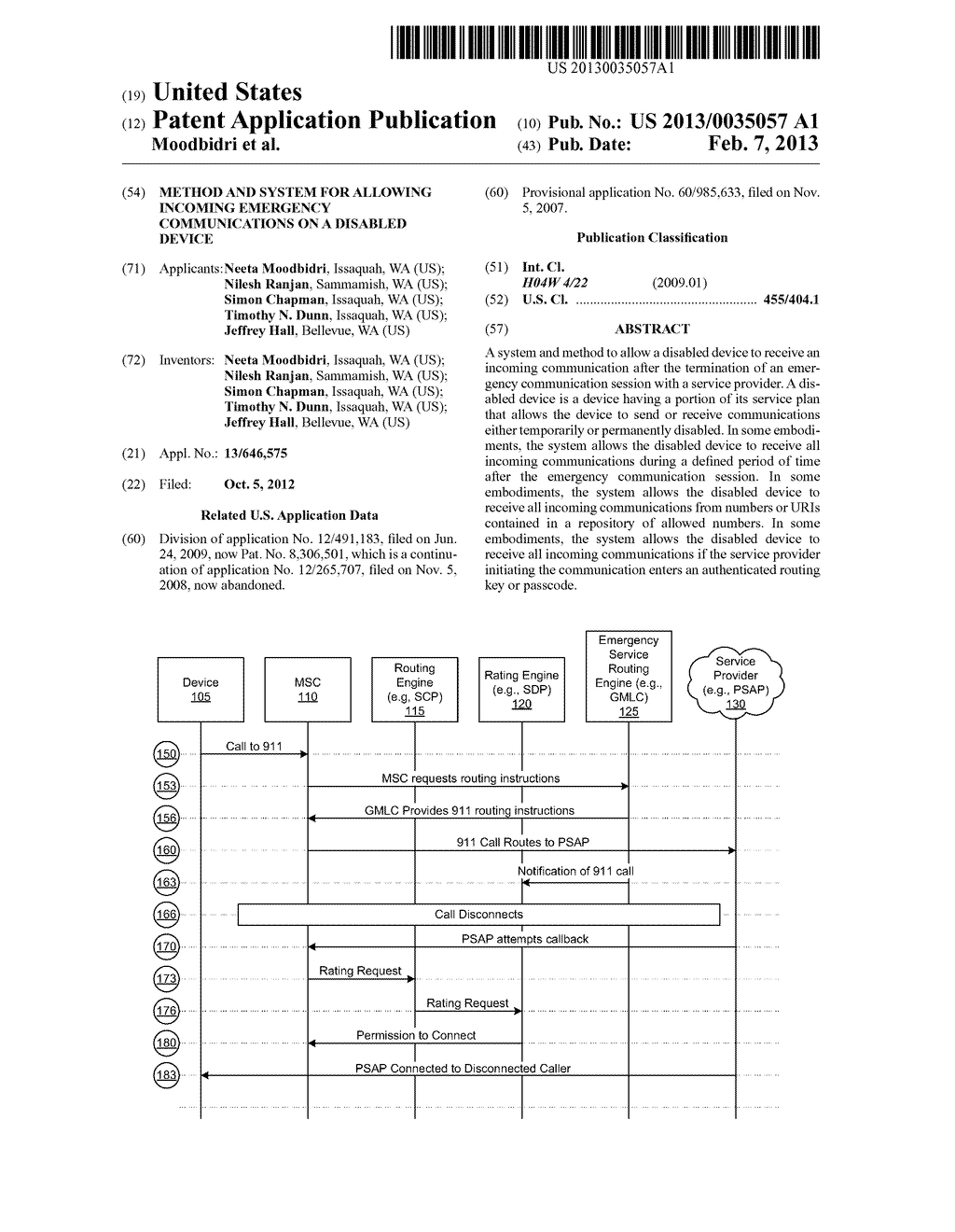 METHOD AND SYSTEM FOR ALLOWING INCOMING EMERGENCY COMMUNICATIONS ON A     DISABLED DEVICE - diagram, schematic, and image 01