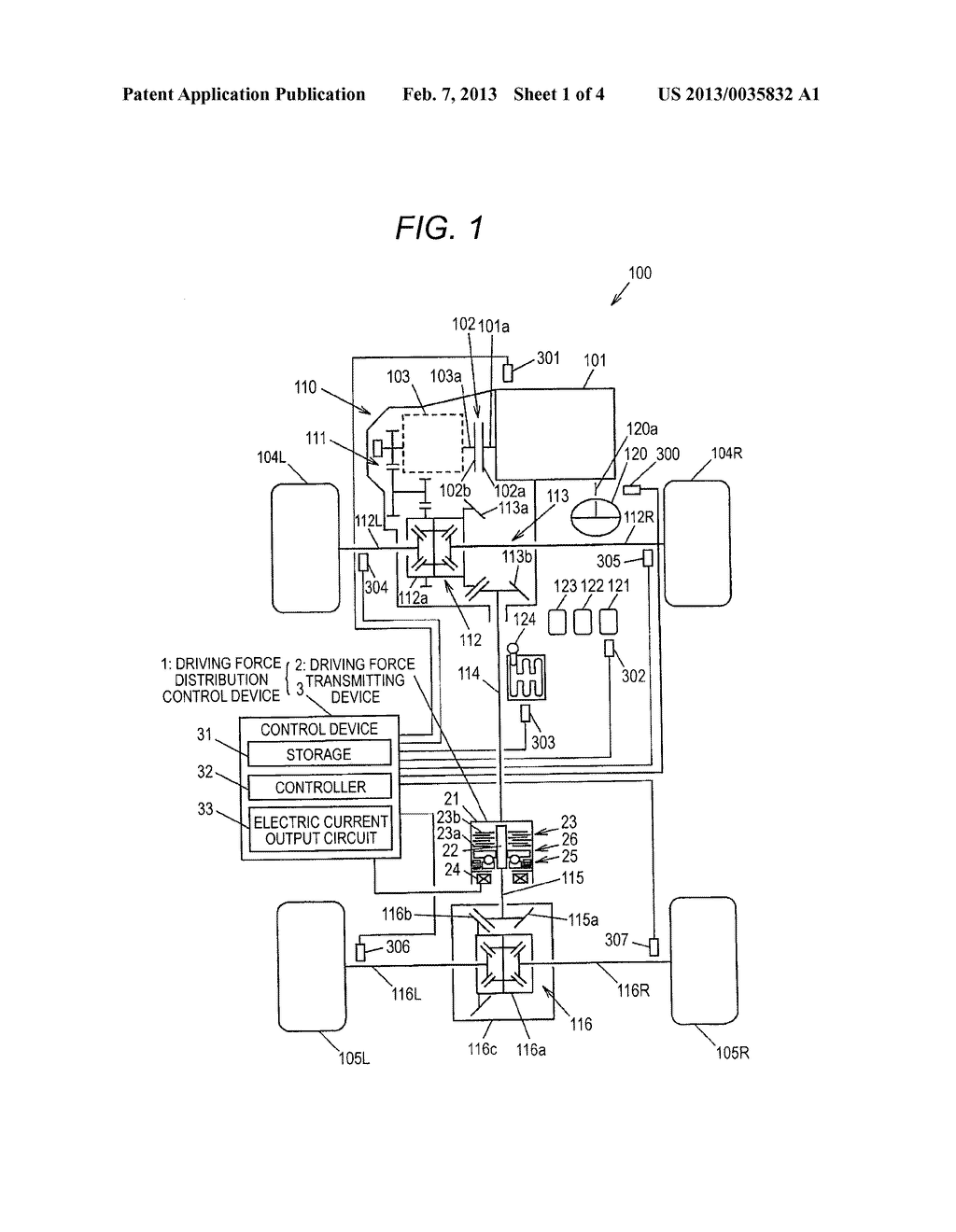 DRIVING FORCE DISTRIBUTION CONTROL DEVICE AND FOUR-WHEEL-DRIVE VEHICLE - diagram, schematic, and image 02