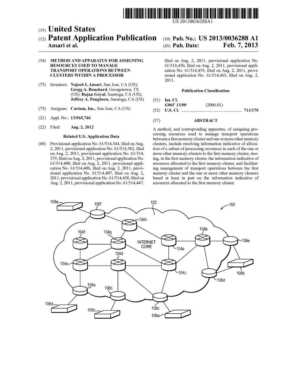 METHOD AND APPARATUS FOR ASSIGNING RESOURCES USED TO MANAGE TRANSPORT     OPERATIONS BETWEEN CLUSTERS WITHIN A PROCESSOR - diagram, schematic, and image 01