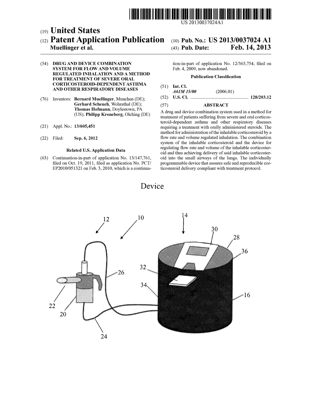 Drug and Device Combination System for Flow and Volume Regulated     Inhalation and a Method for Treatment of Severe Oral     Corticosteroid-Dependent Asthma and Other Respiratory Diseases - diagram, schematic, and image 01