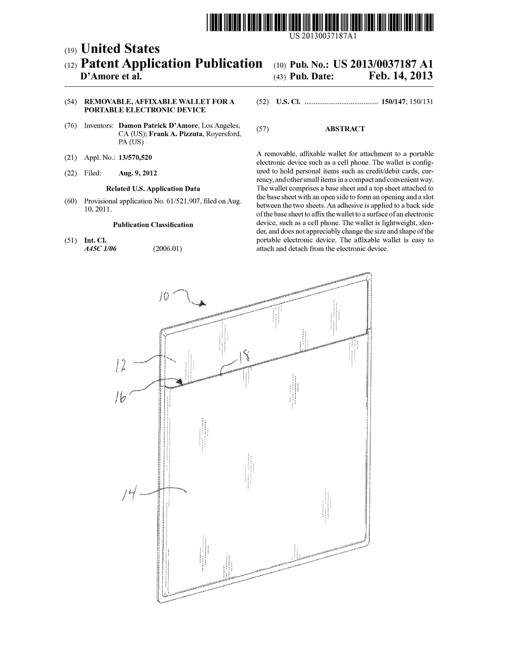 REMOVABLE, AFFIXABLE WALLET FOR A PORTABLE ELECTRONIC DEVICE - diagram, schematic, and image 01
