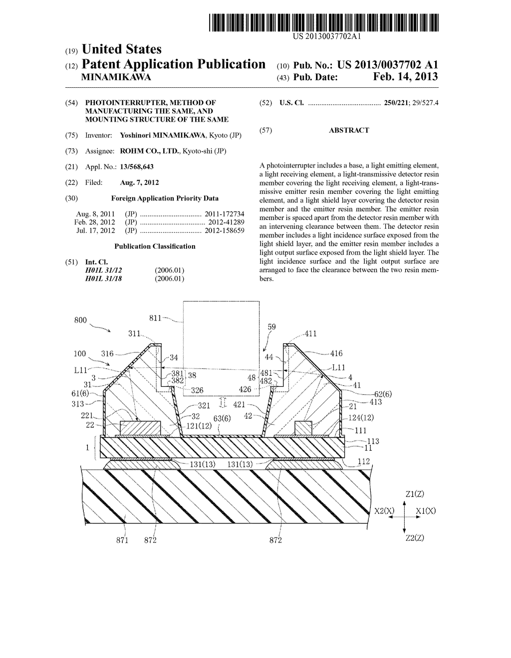 PHOTOINTERRUPTER, METHOD OF MANUFACTURING THE SAME, AND MOUNTING STRUCTURE     OF THE SAME - diagram, schematic, and image 01