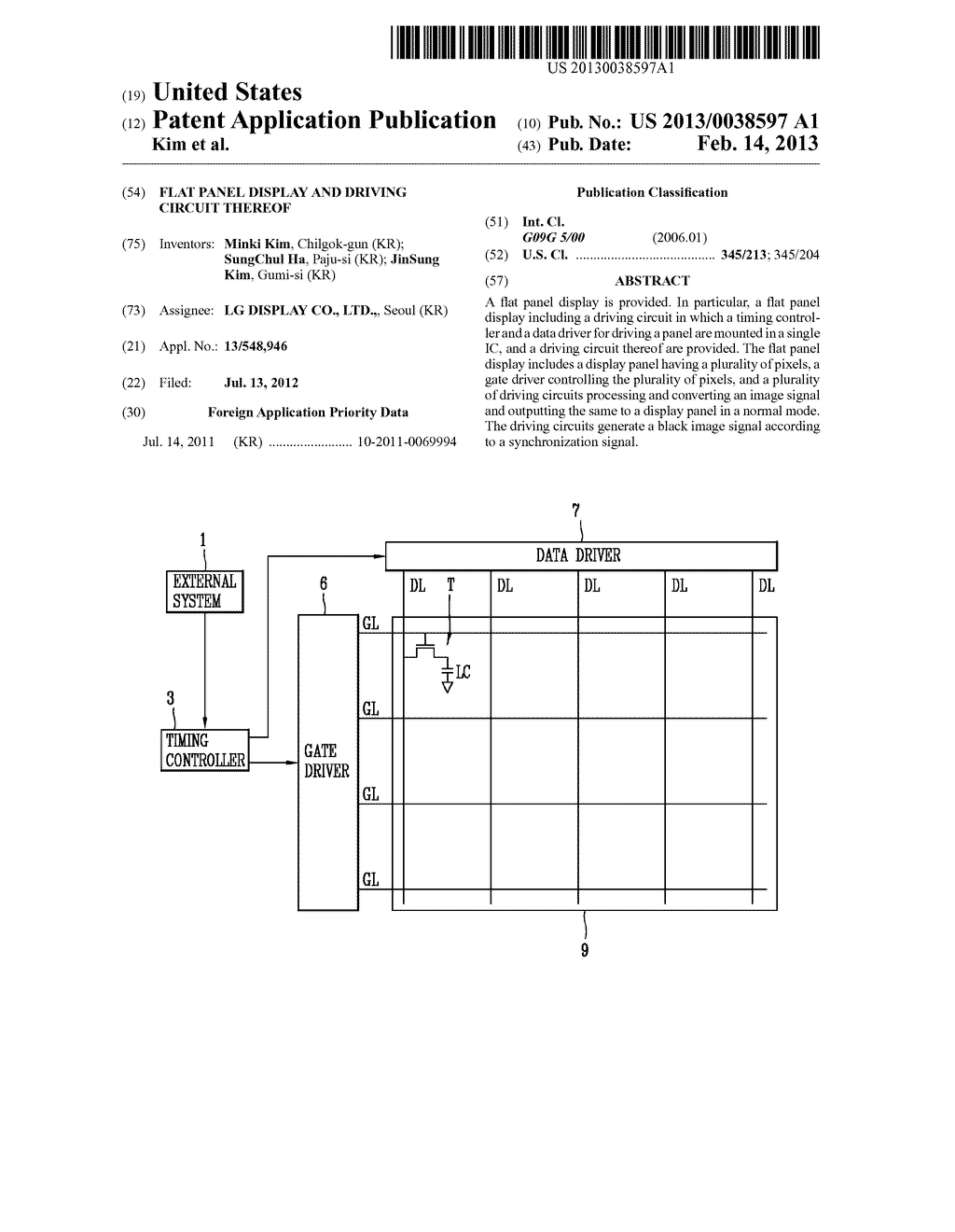 FLAT PANEL DISPLAY AND DRIVING CIRCUIT THEREOF - diagram, schematic, and image 01