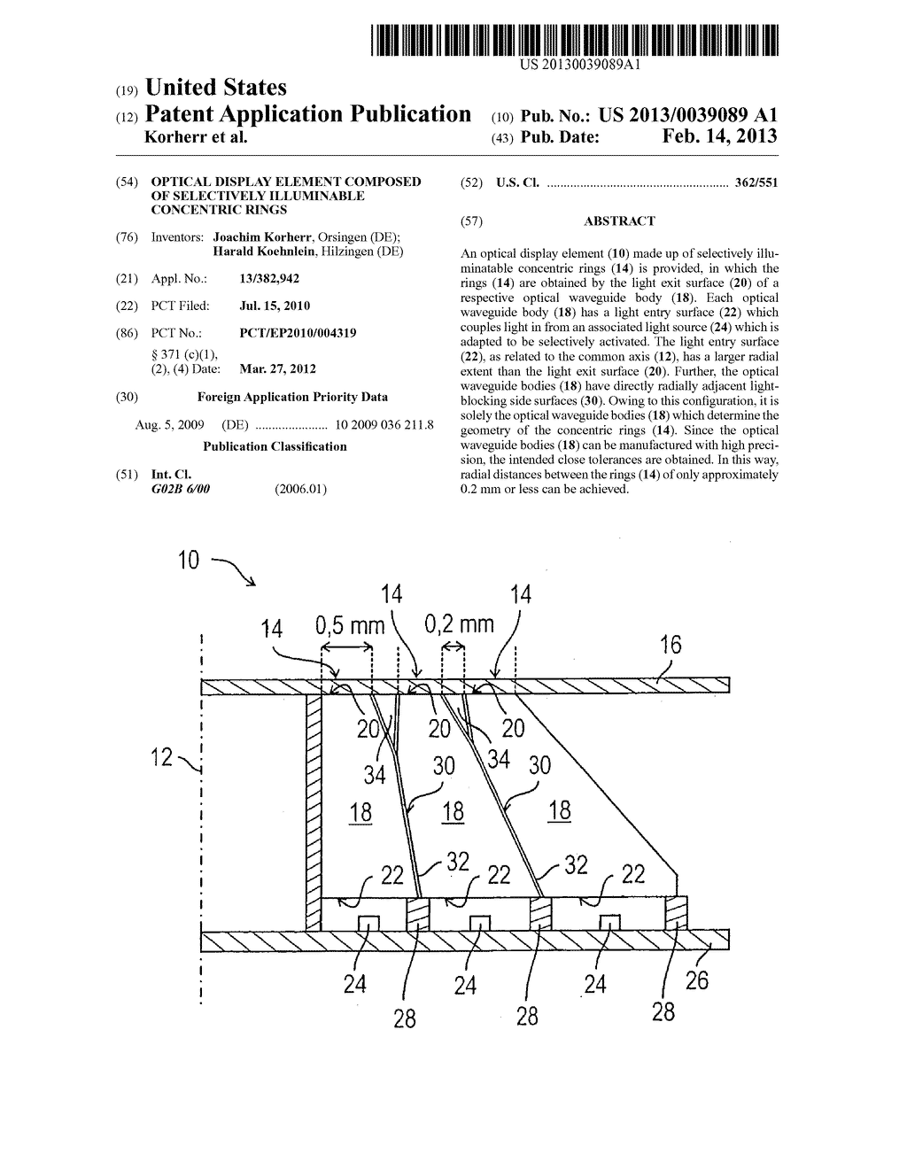 OPTICAL DISPLAY ELEMENT COMPOSED OF SELECTIVELY ILLUMINABLE CONCENTRIC     RINGS - diagram, schematic, and image 01